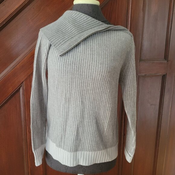 Kinross Cashmere Gray Ribbed Turtleneck Sweater With Zip Collar Size M - Picture 1 of 8